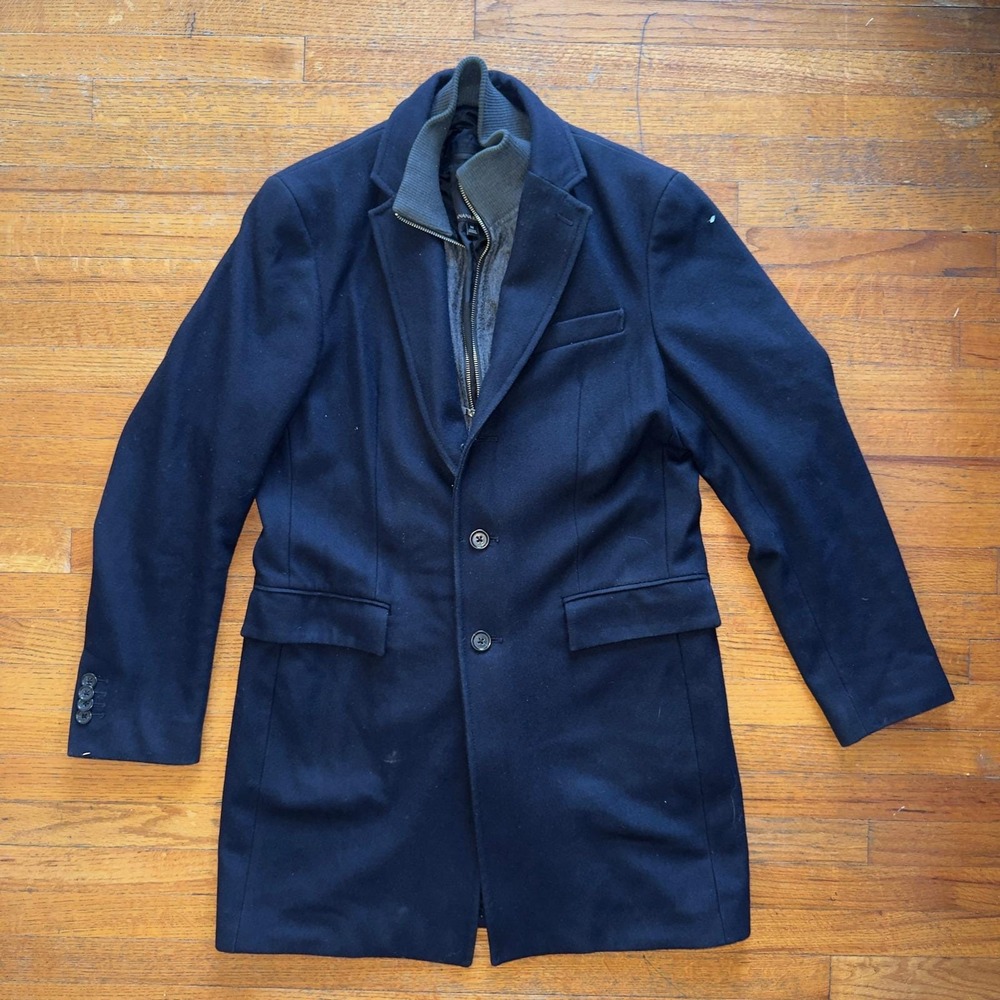 Banana Republic Mens Navy Wool‎ Blend 2-in-1 Topcoat with Removable Bib Size M